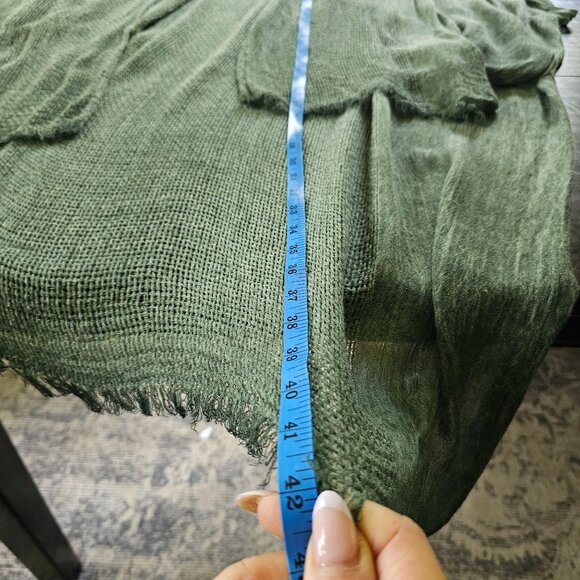 Free People Green Open Knit Lightweight Scarf Wrap Shawl Fringed Edges OS - Picture 9 of 10